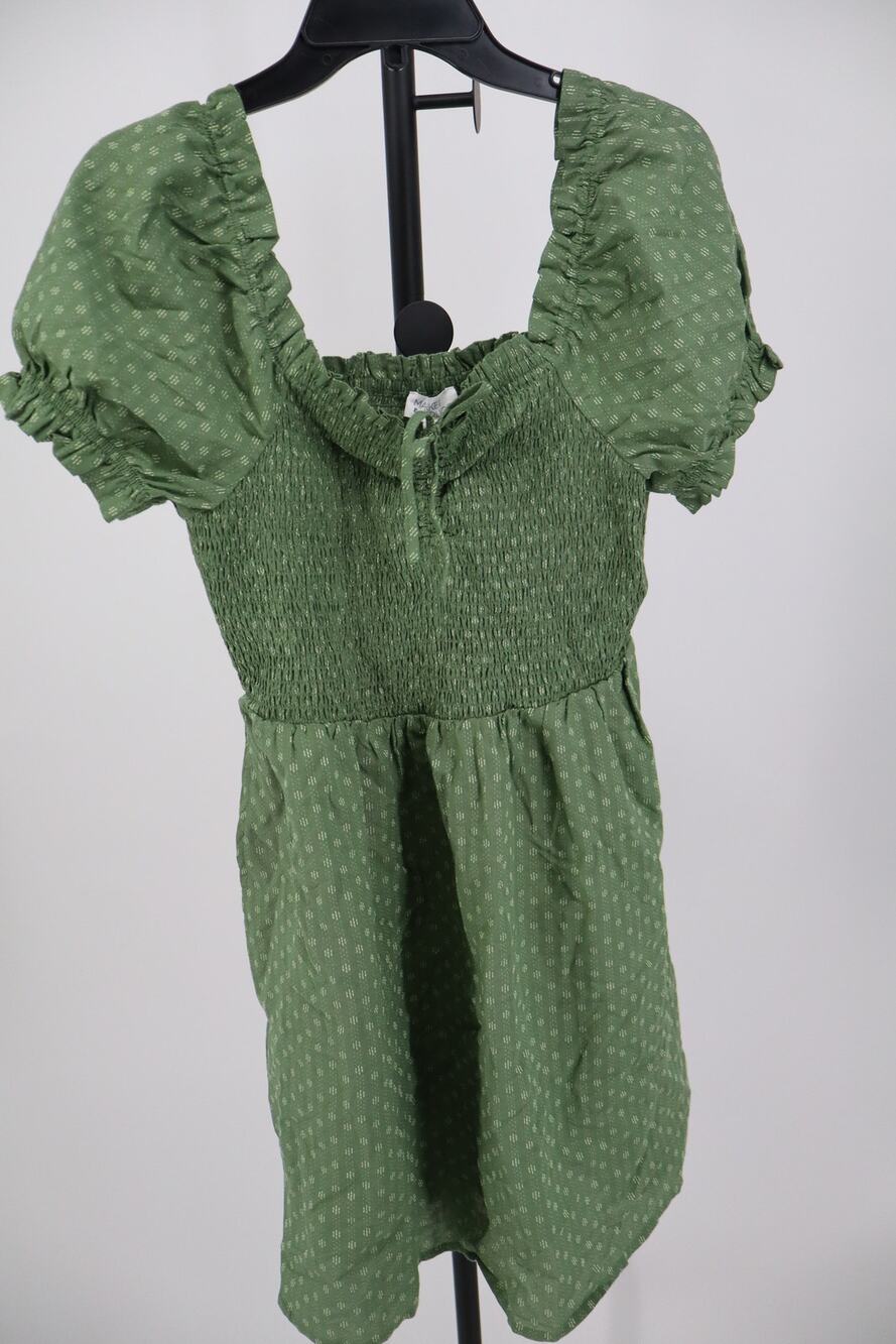 NEW Market & Spruce Floral Dress Green Smocked Puff Sleeve Mini Size LP